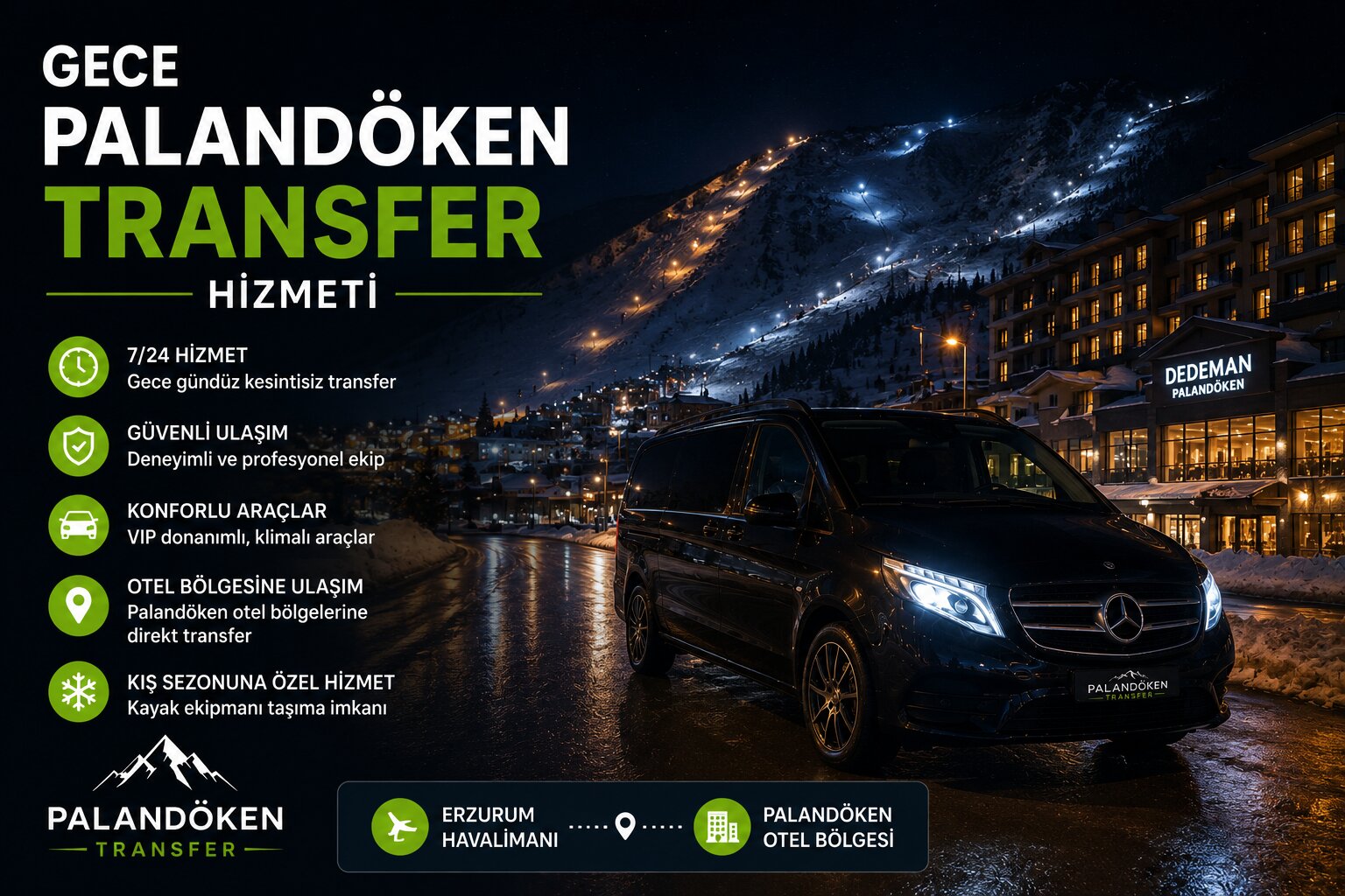 Gece Palandöken transfer hizmeti