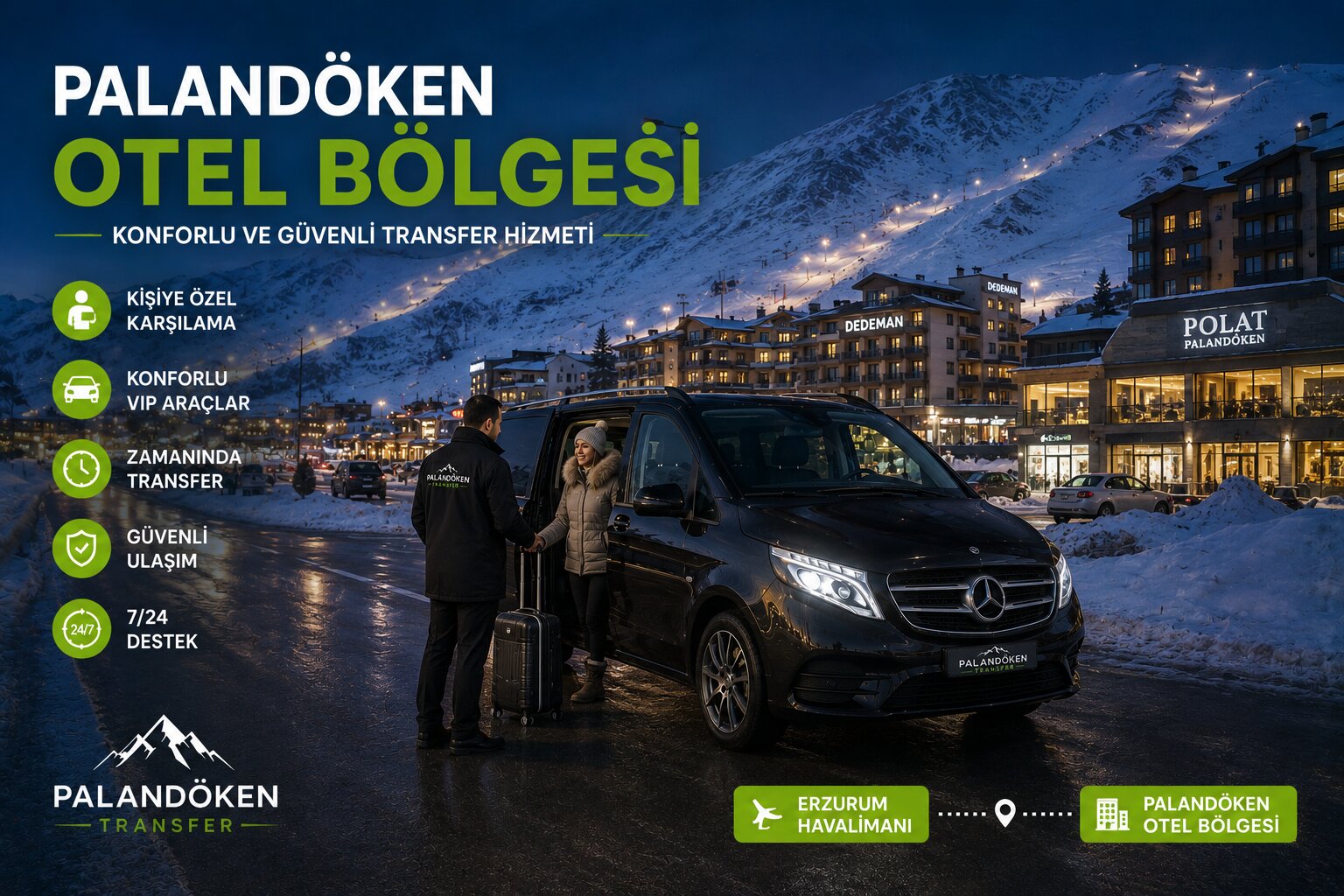 Palandöken otel önünde transfer aracı